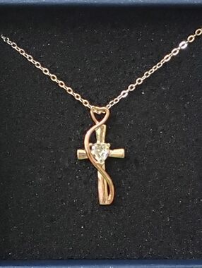 Brilliance Faith Two-tone Cross Pendant Necklace Rose Gold-plated Heart